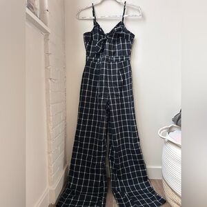 Romeo & Juliet Couture Black Windowpane Tie-Front Wide-Leg Jumpsuit
